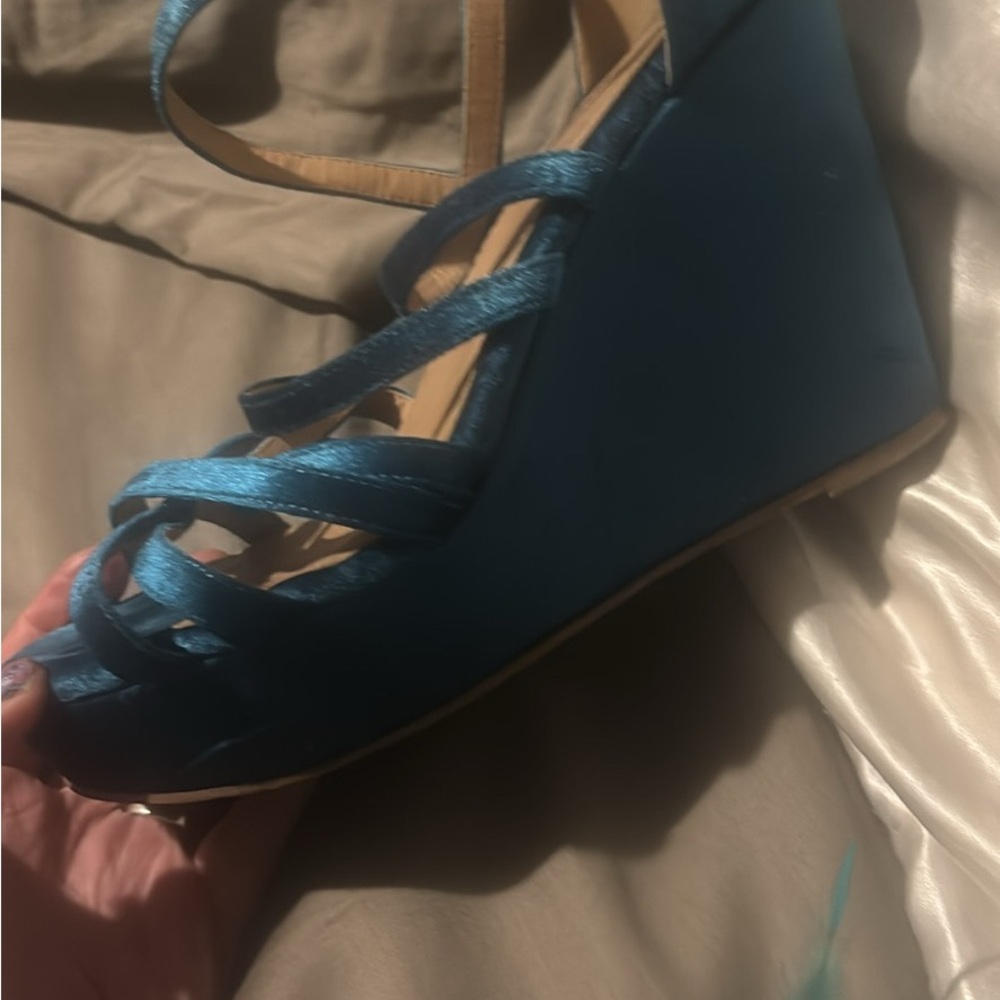 Torrid Blue Wedge Shoes with Elegant Criss-Cross Design